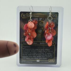 Vintage Beaded Cluster Dangle Earrings Pink Orange Acrylic Glass Boho